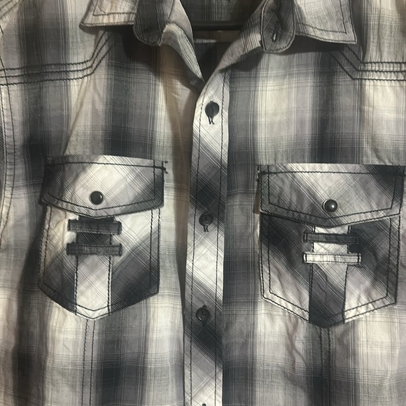 Surplus Black and White Plaid Men's Short Sleeve Shirt - Picture 3 of 5